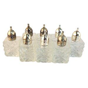 Cut Glass Individual Salt Pepper Shakers Silver Plated Lids Set Of 8 Vintage